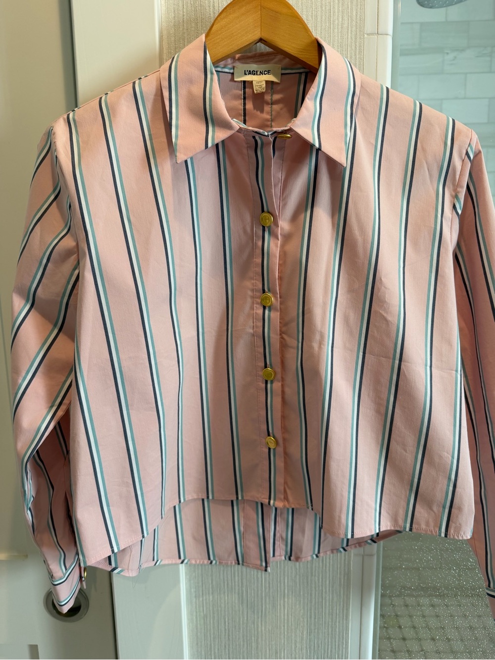 L'AGENCE Pale Rose Striped Button-Down Shirt never worn - Picture 6 of 7